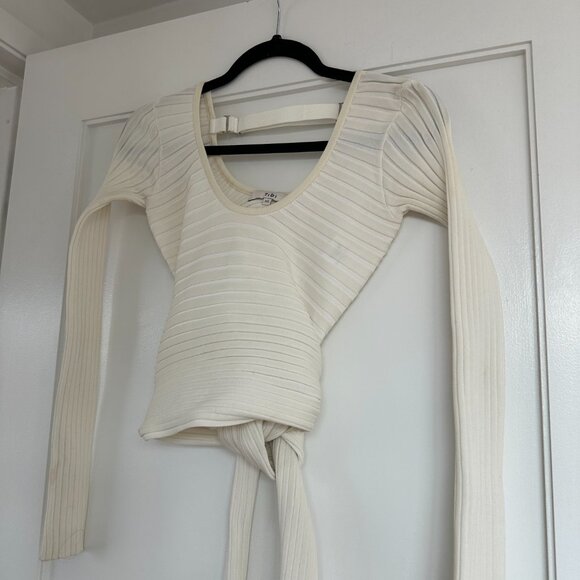 Tibi Decollete Rib Knit Wrap Sweater Long Sleeves Open Back Cut-out White Sz XS - Picture 5 of 10